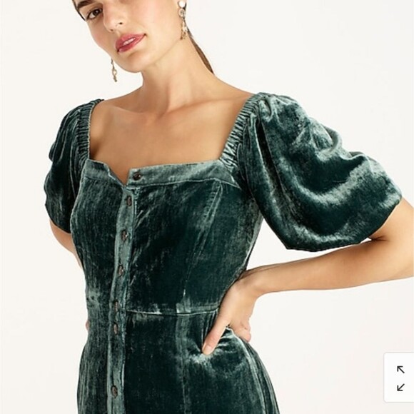 J. Crew Puff Sleeve Velvet Button Front Dress - Picture 2 of 12
